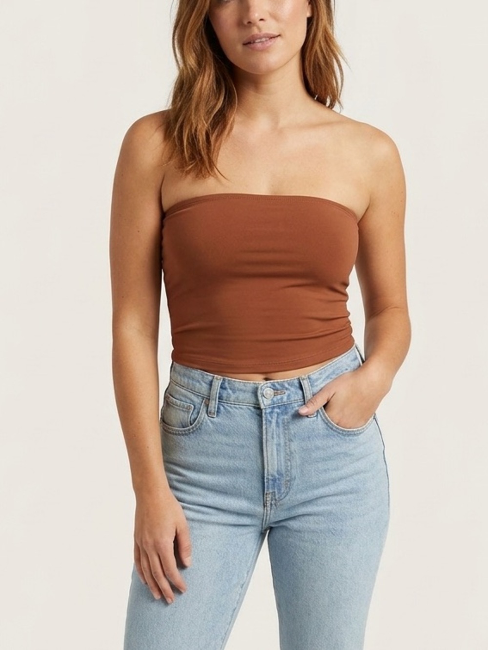 Strapless Tube Crop Top in Brown